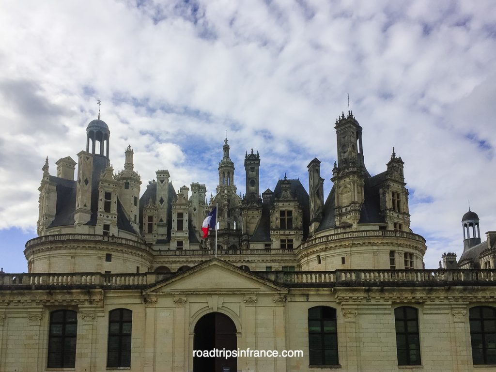The complex roof structure of the Chateau du Chambord Loire Valley